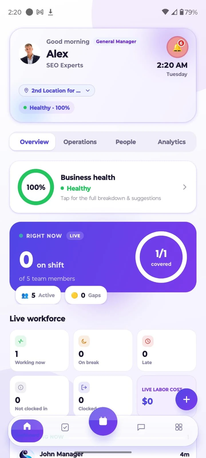 Staff Scheduling mobile app screen