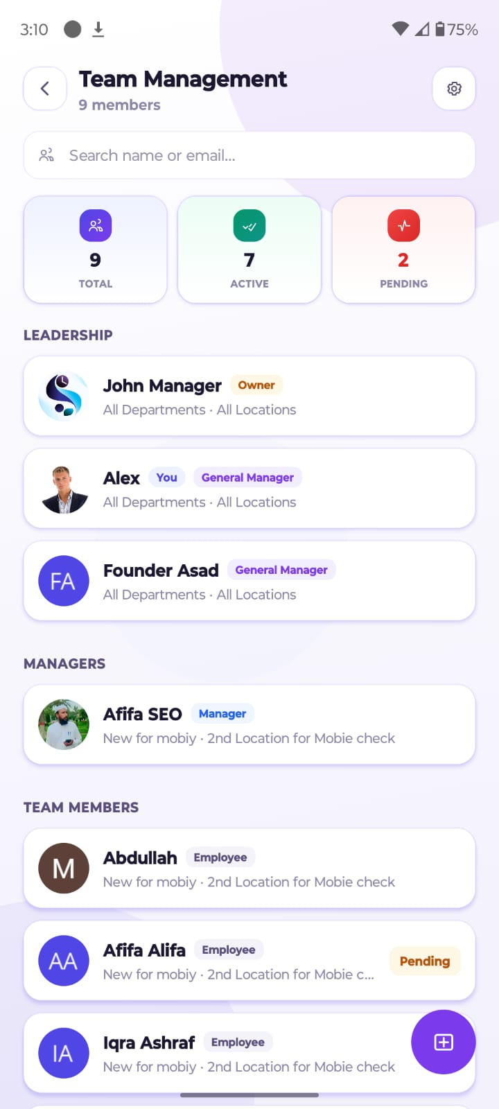 Staff Scheduling mobile app screen