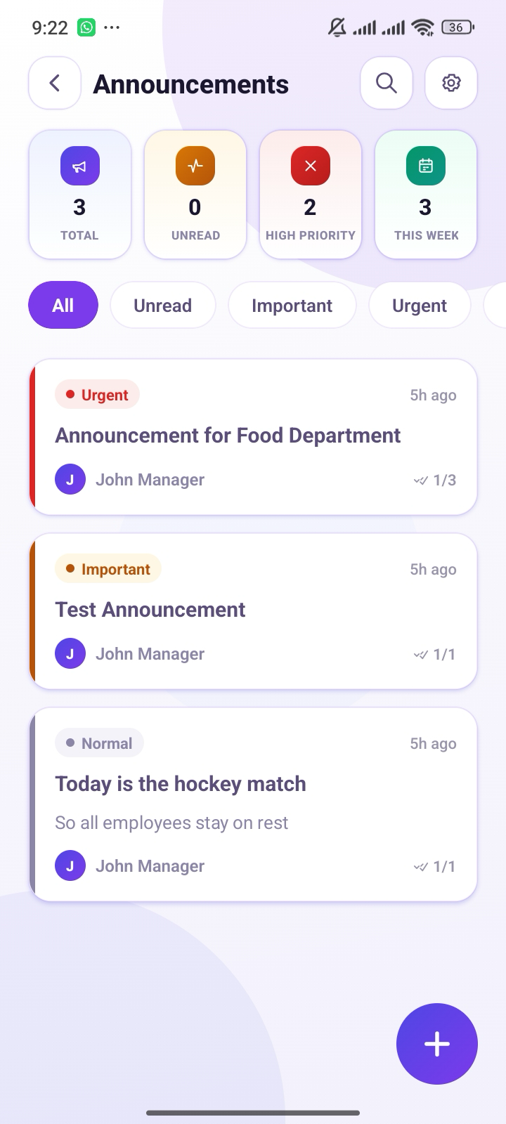 Staff Scheduling mobile app screen