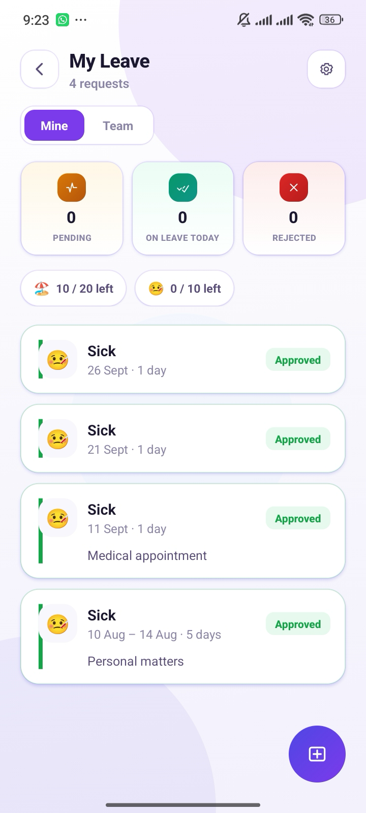 Staff Scheduling mobile app screen